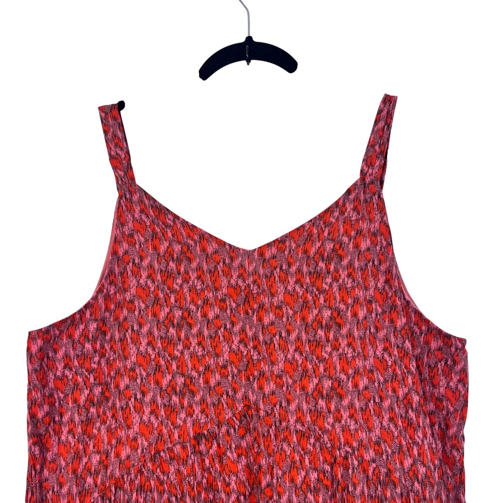 Joie Red Pink Abstract Print Tiered 100% Cotton Lined Maxi Dress Size L (D757) - Picture 6 of 9